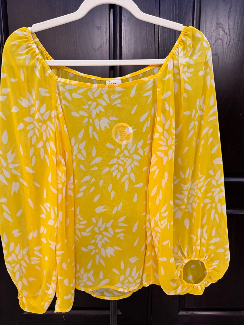 Bright Yellow White Floral Peasant Blouse